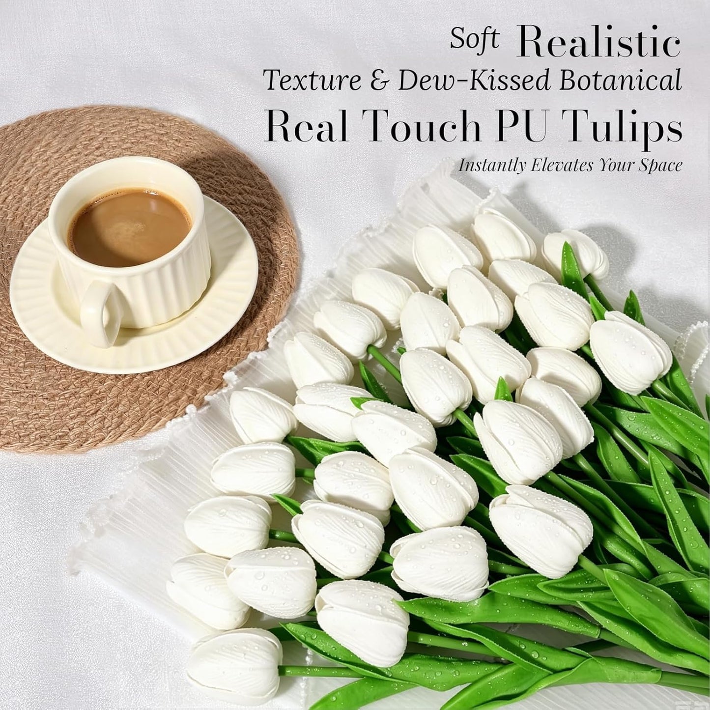White Tulips Artificial Flowers 18Pcs Faux Silk Tulip Real Touch Tulip Fake Flowers Bouquets Arrangements for Mother's Day Easter Spring Flowers Gifts Home Table Decor