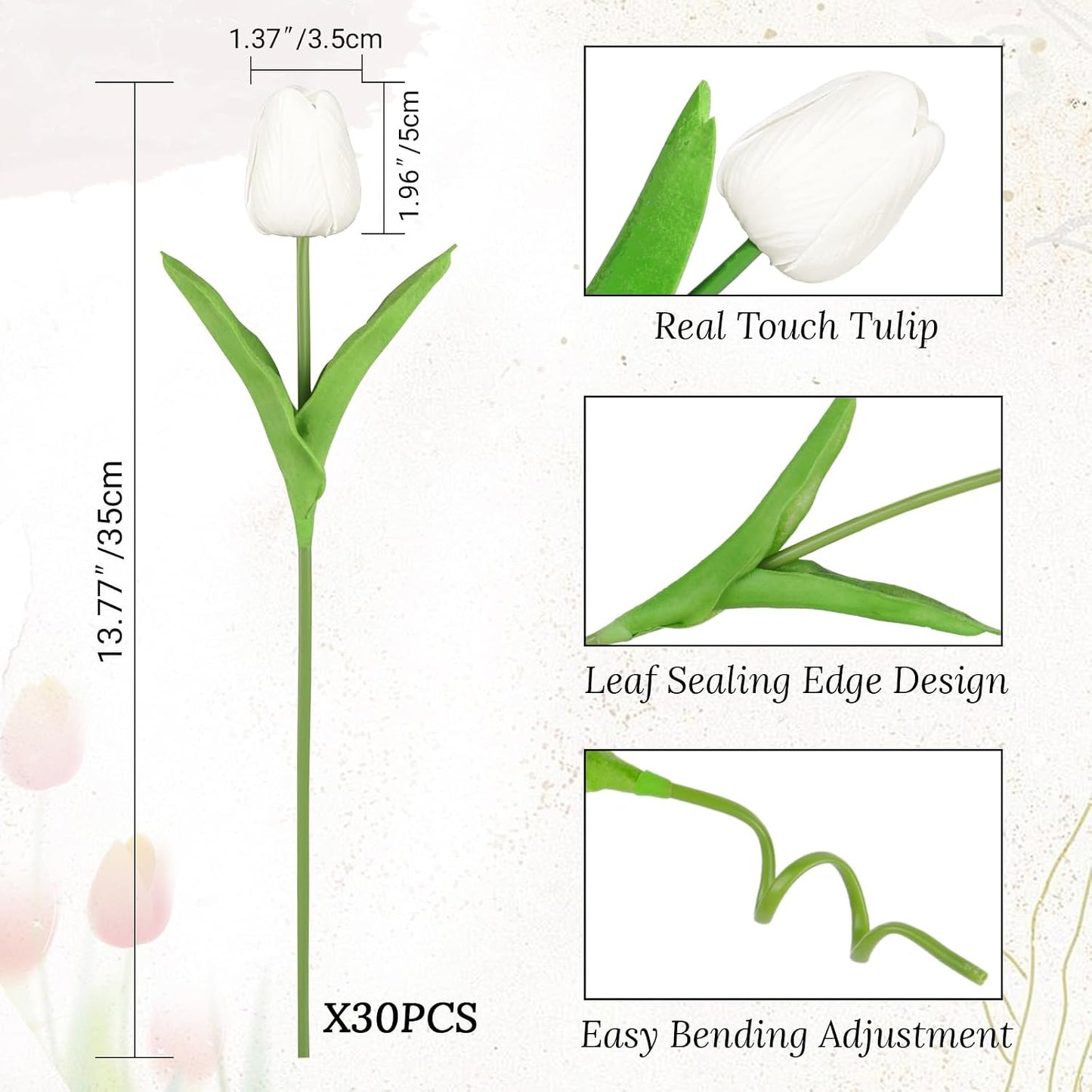 White Tulips Artificial Flowers 18Pcs Faux Silk Tulip Real Touch Tulip Fake Flowers Bouquets Arrangements for Mother's Day Easter Spring Flowers Gifts Home Table Decor