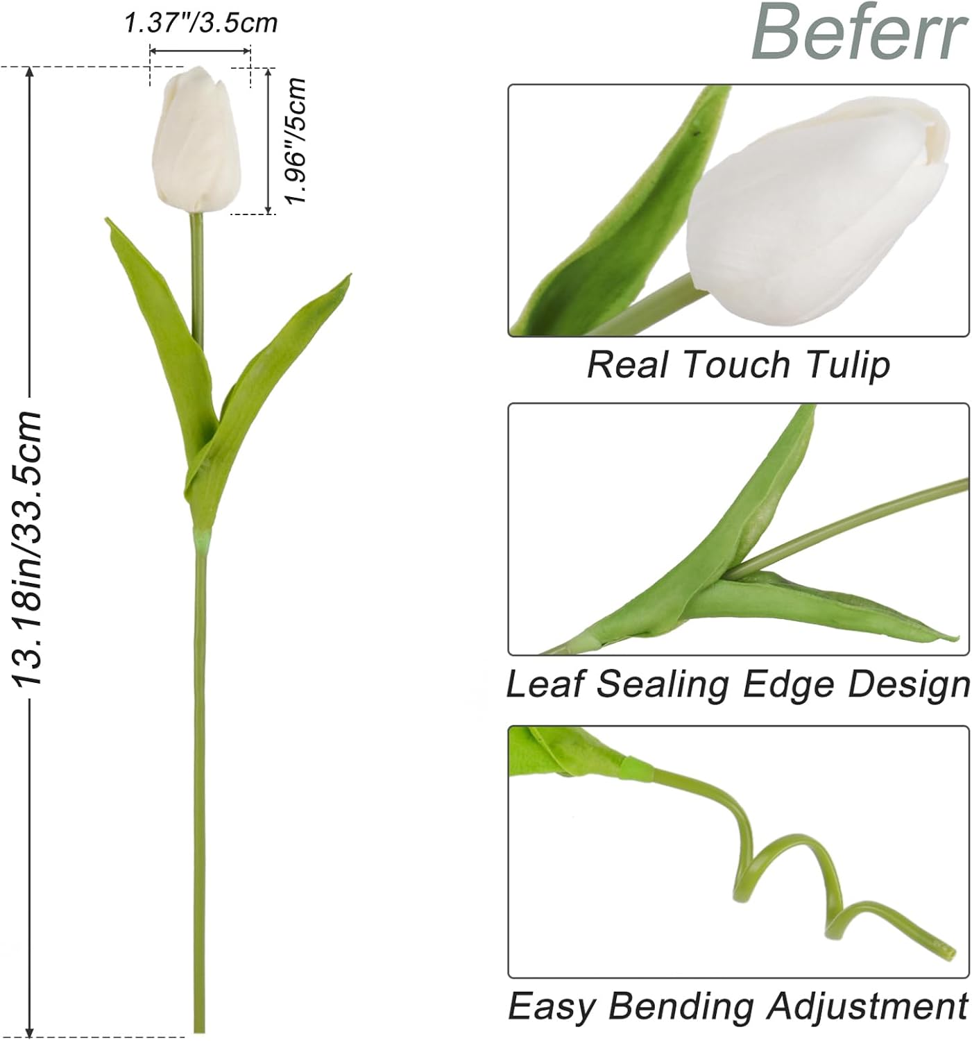 White Tulips Artificial Flowers 18Pcs Faux Silk Tulip Real Touch Tulip Fake Flowers Bouquets Arrangements for Mother's Day Easter Spring Flowers Gifts Home Table Decor