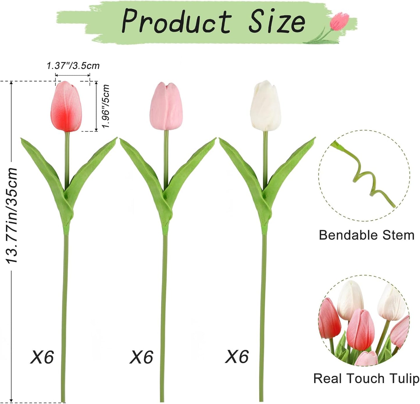 White Tulips Artificial Flowers 18Pcs Faux Silk Tulip Real Touch Tulip Fake Flowers Bouquets Arrangements for Mother's Day Easter Spring Flowers Gifts Home Table Decor