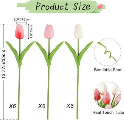 White Tulips Artificial Flowers 18Pcs Faux Silk Tulip Real Touch Tulip Fake Flowers Bouquets Arrangements for Mother's Day Easter Spring Flowers Gifts Home Table Decor