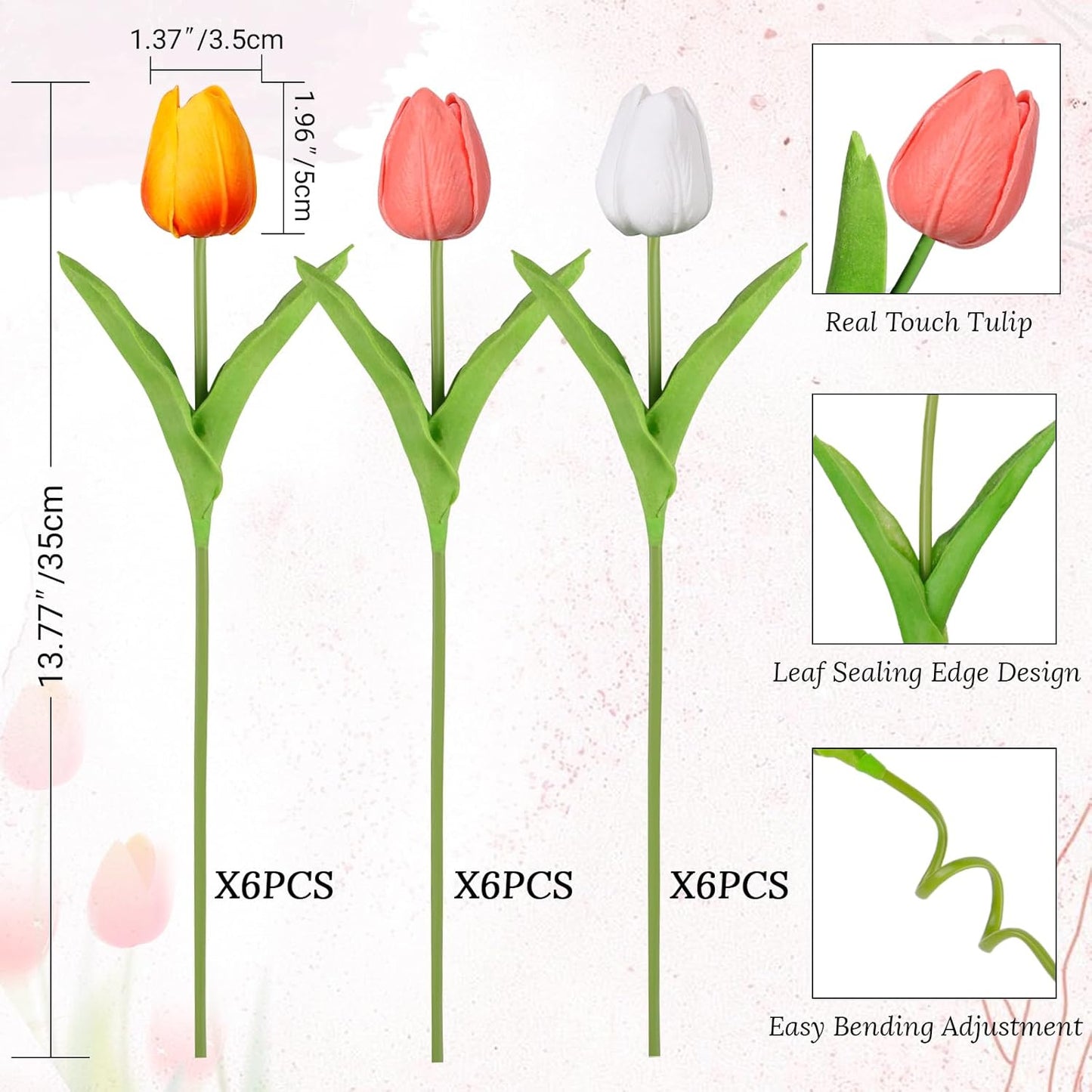 White Tulips Artificial Flowers 18Pcs Faux Silk Tulip Real Touch Tulip Fake Flowers Bouquets Arrangements for Mother's Day Easter Spring Flowers Gifts Home Table Decor