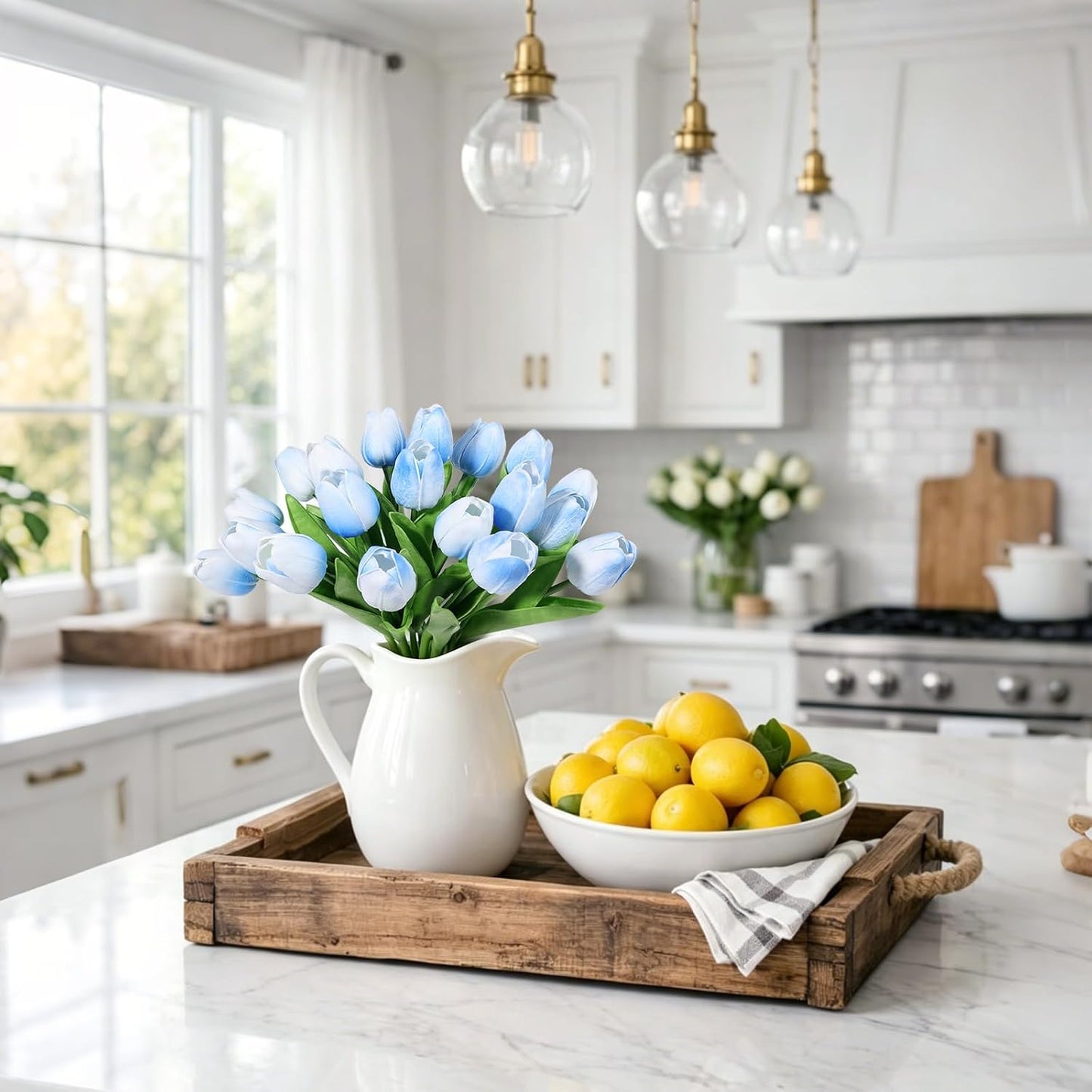 White Tulips Artificial Flowers 18Pcs Faux Silk Tulip Real Touch Tulip Fake Flowers Bouquets Arrangements for Mother's Day Easter Spring Flowers Gifts Home Table Decor