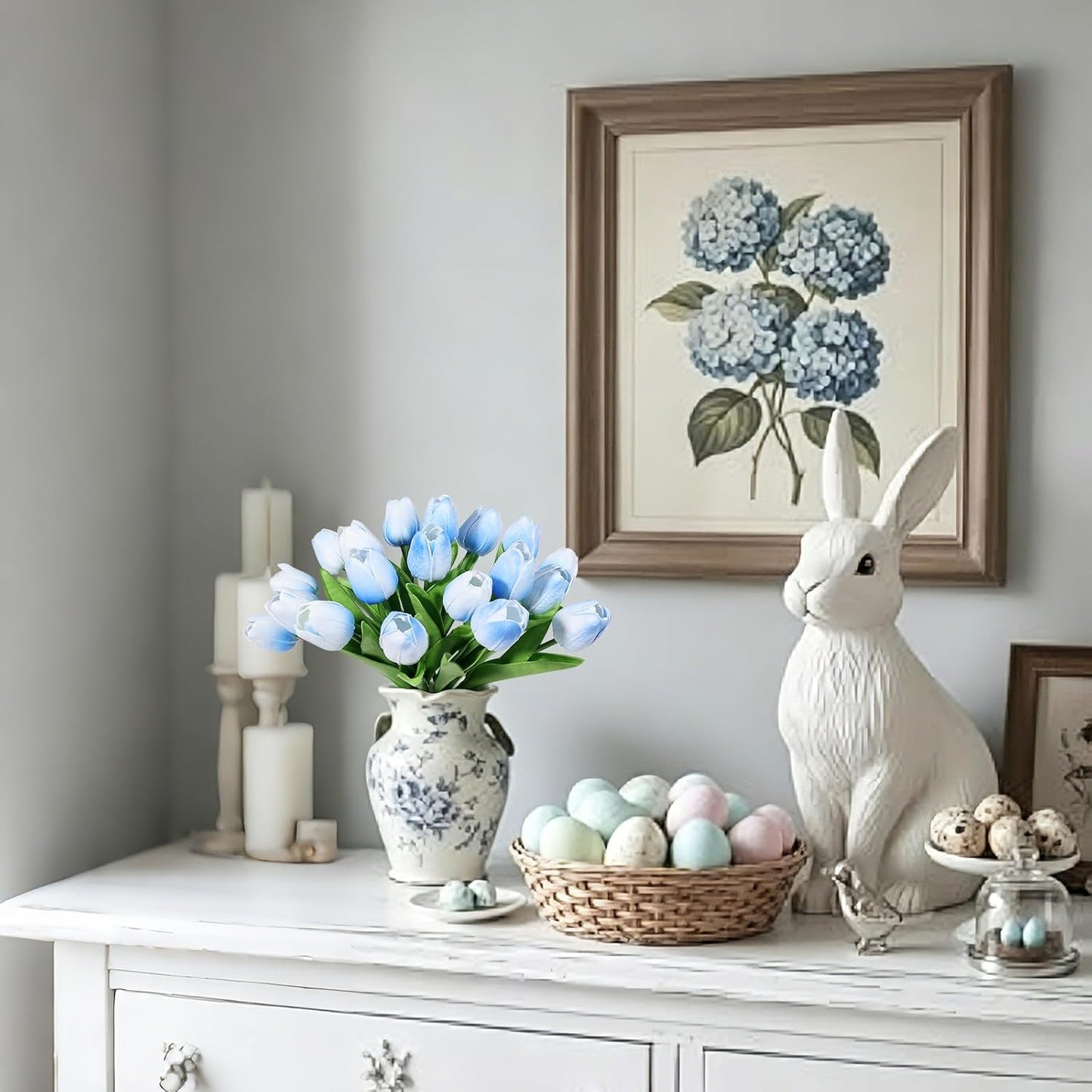 White Tulips Artificial Flowers 18Pcs Faux Silk Tulip Real Touch Tulip Fake Flowers Bouquets Arrangements for Mother's Day Easter Spring Flowers Gifts Home Table Decor
