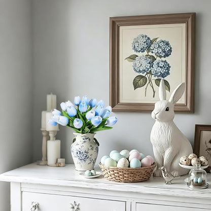 White Tulips Artificial Flowers 18Pcs Faux Silk Tulip Real Touch Tulip Fake Flowers Bouquets Arrangements for Mother's Day Easter Spring Flowers Gifts Home Table Decor
