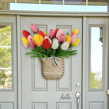 White Tulips Artificial Flowers 18Pcs Faux Silk Tulip Real Touch Tulip Fake Flowers Bouquets Arrangements for Mother's Day Easter Spring Flowers Gifts Home Table Decor