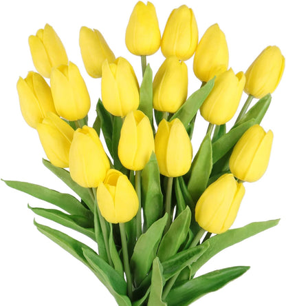 White Tulips Artificial Flowers 18Pcs Faux Silk Tulip Real Touch Tulip Fake Flowers Bouquets Arrangements for Mother's Day Easter Spring Flowers Gifts Home Table Decor