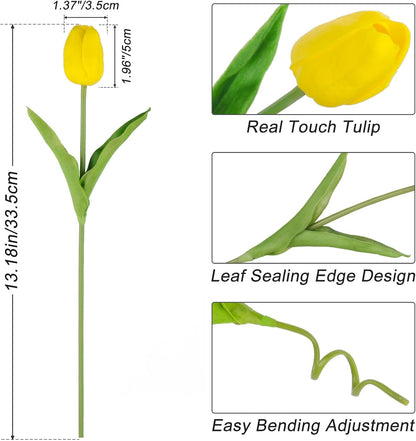 White Tulips Artificial Flowers 18Pcs Faux Silk Tulip Real Touch Tulip Fake Flowers Bouquets Arrangements for Mother's Day Easter Spring Flowers Gifts Home Table Decor