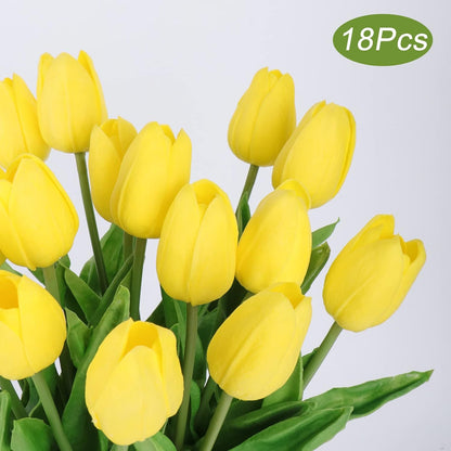 White Tulips Artificial Flowers 18Pcs Faux Silk Tulip Real Touch Tulip Fake Flowers Bouquets Arrangements for Mother's Day Easter Spring Flowers Gifts Home Table Decor