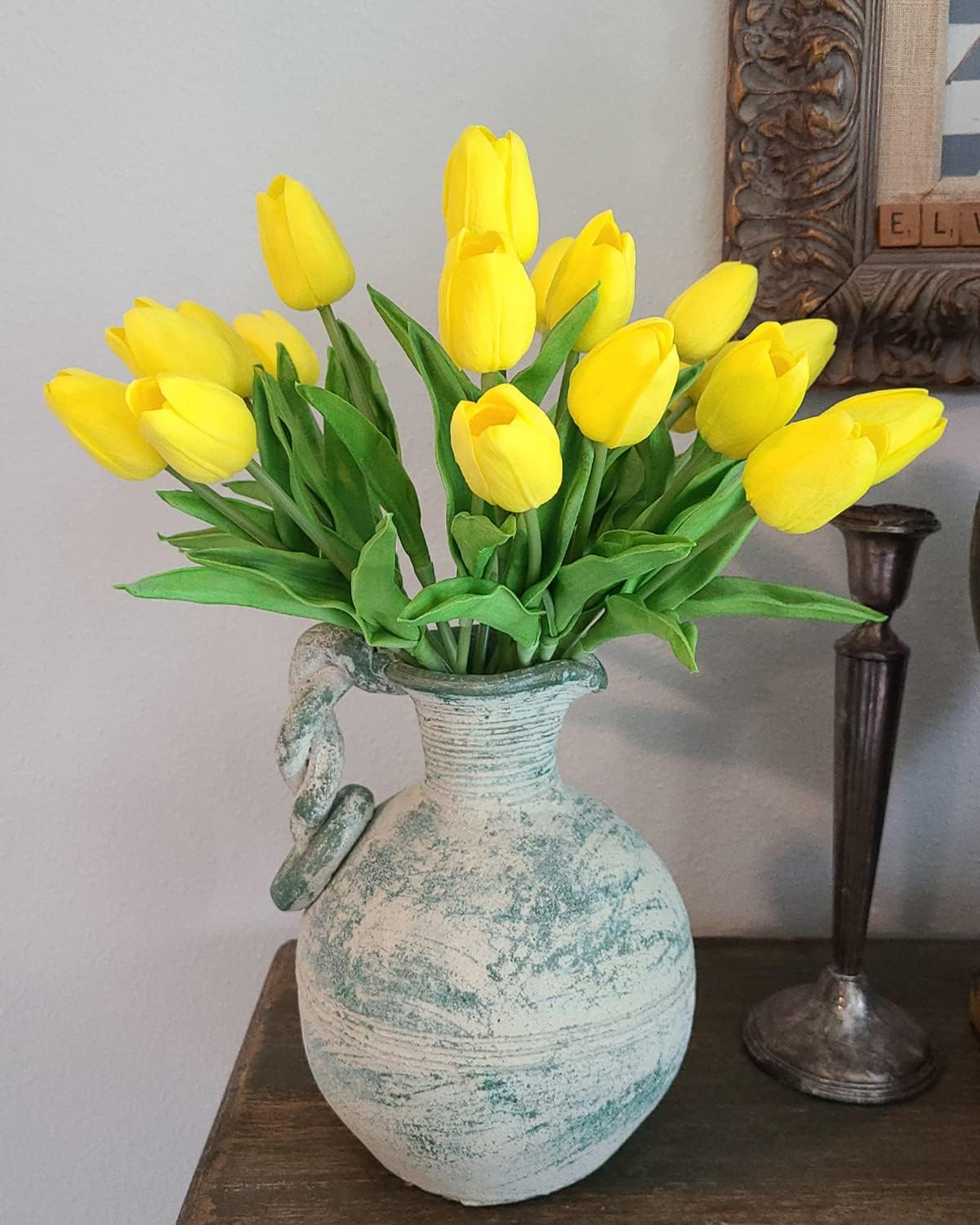 White Tulips Artificial Flowers 18Pcs Faux Silk Tulip Real Touch Tulip Fake Flowers Bouquets Arrangements for Mother's Day Easter Spring Flowers Gifts Home Table Decor