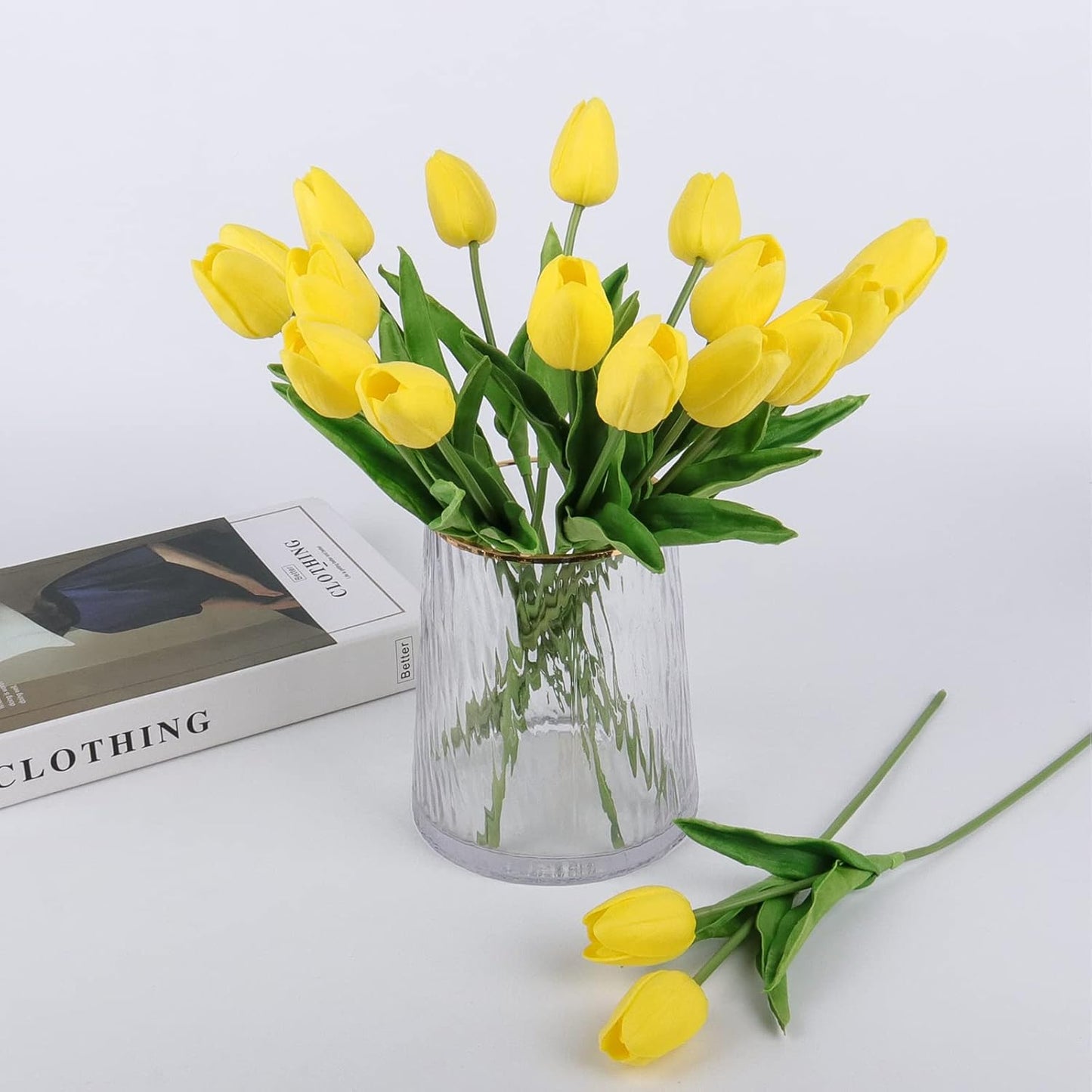 White Tulips Artificial Flowers 18Pcs Faux Silk Tulip Real Touch Tulip Fake Flowers Bouquets Arrangements for Mother's Day Easter Spring Flowers Gifts Home Table Decor