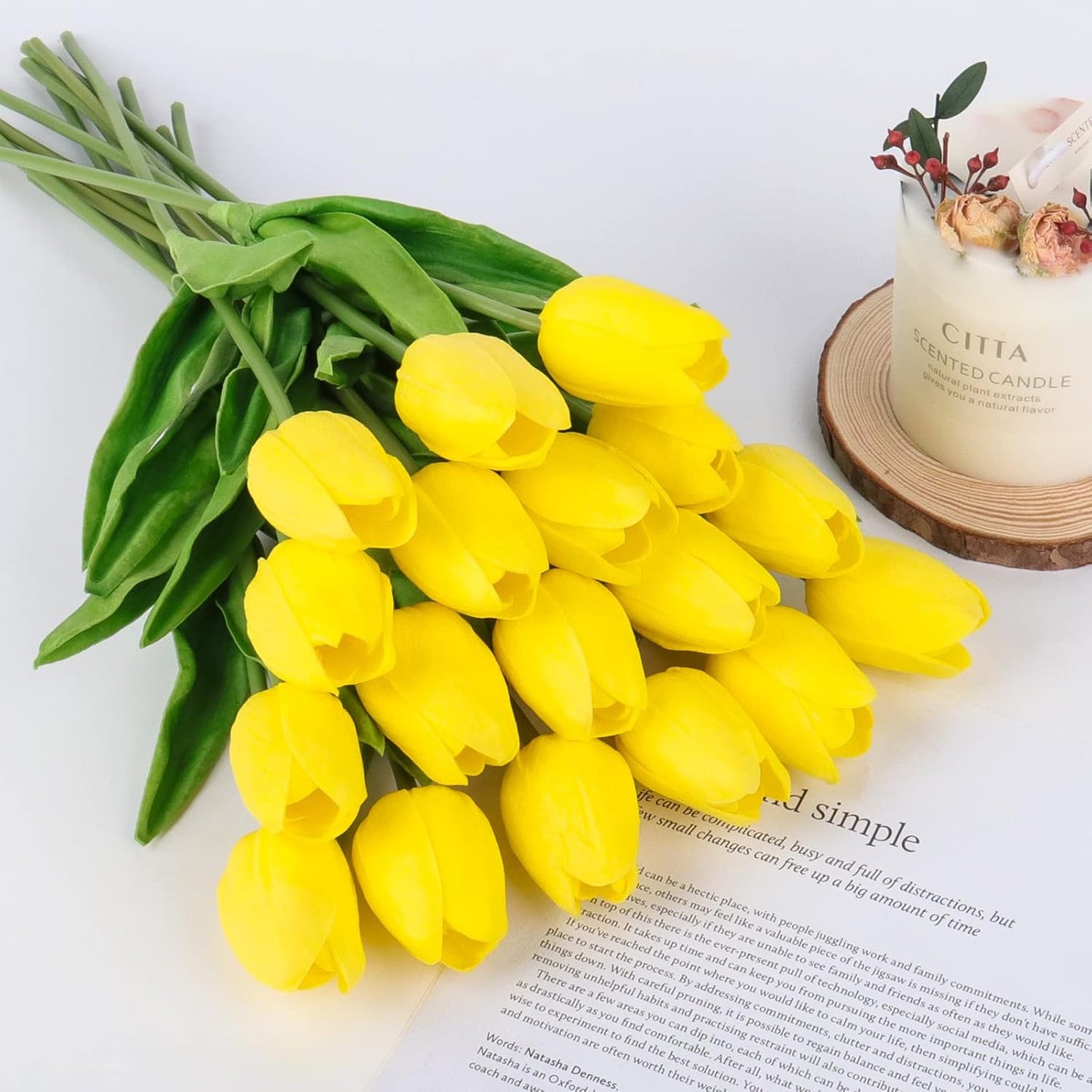 White Tulips Artificial Flowers 18Pcs Faux Silk Tulip Real Touch Tulip Fake Flowers Bouquets Arrangements for Mother's Day Easter Spring Flowers Gifts Home Table Decor