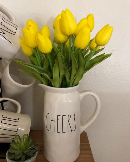 White Tulips Artificial Flowers 18Pcs Faux Silk Tulip Real Touch Tulip Fake Flowers Bouquets Arrangements for Mother's Day Easter Spring Flowers Gifts Home Table Decor