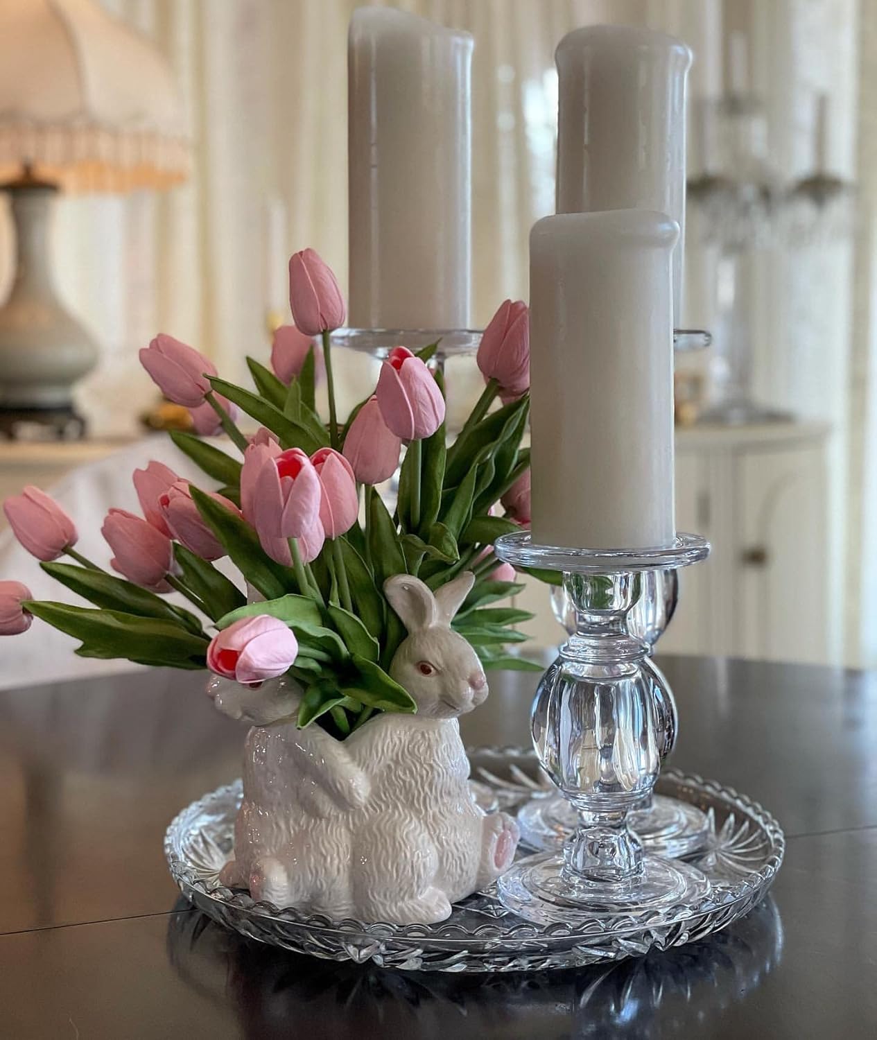 White Tulips Artificial Flowers 18Pcs Faux Silk Tulip Real Touch Tulip Fake Flowers Bouquets Arrangements for Mother's Day Easter Spring Flowers Gifts Home Table Decor