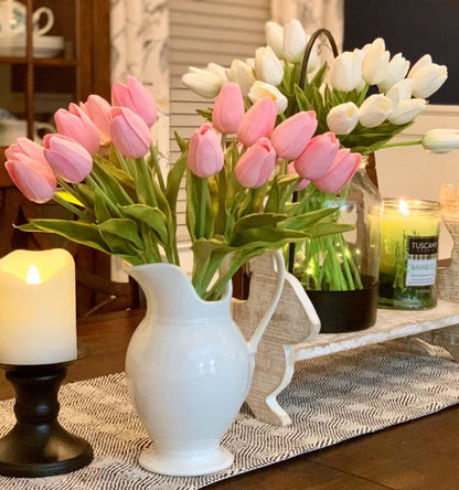 White Tulips Artificial Flowers 18Pcs Faux Silk Tulip Real Touch Tulip Fake Flowers Bouquets Arrangements for Mother's Day Easter Spring Flowers Gifts Home Table Decor