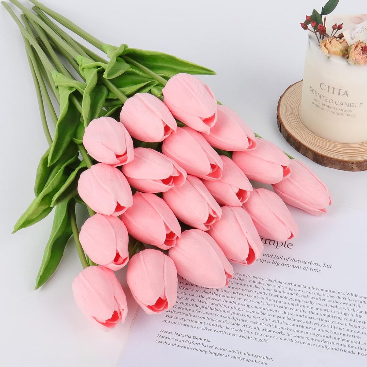 White Tulips Artificial Flowers 18Pcs Faux Silk Tulip Real Touch Tulip Fake Flowers Bouquets Arrangements for Mother's Day Easter Spring Flowers Gifts Home Table Decor