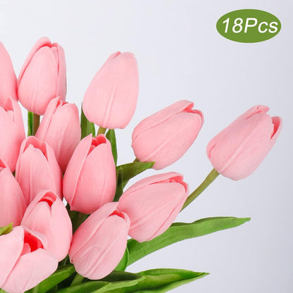 White Tulips Artificial Flowers 18Pcs Faux Silk Tulip Real Touch Tulip Fake Flowers Bouquets Arrangements for Mother's Day Easter Spring Flowers Gifts Home Table Decor