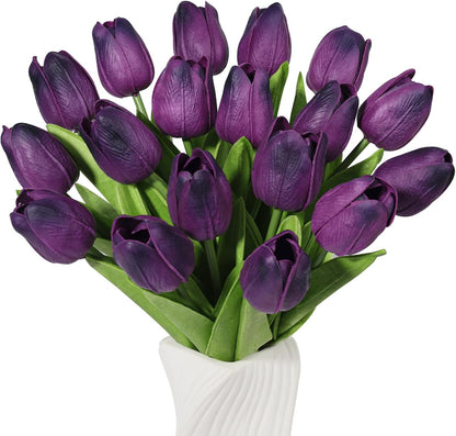 White Tulips Artificial Flowers 18Pcs Faux Silk Tulip Real Touch Tulip Fake Flowers Bouquets Arrangements for Mother's Day Easter Spring Flowers Gifts Home Table Decor