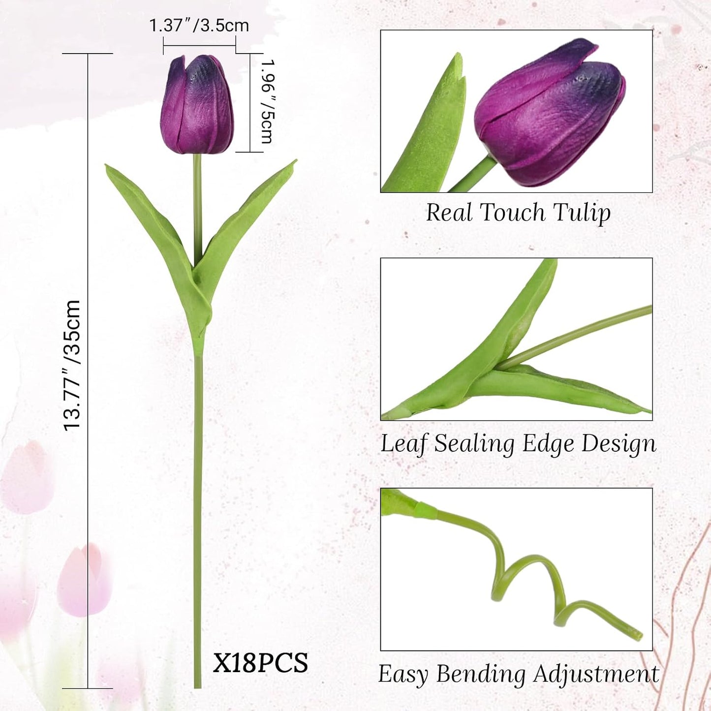 White Tulips Artificial Flowers 18Pcs Faux Silk Tulip Real Touch Tulip Fake Flowers Bouquets Arrangements for Mother's Day Easter Spring Flowers Gifts Home Table Decor