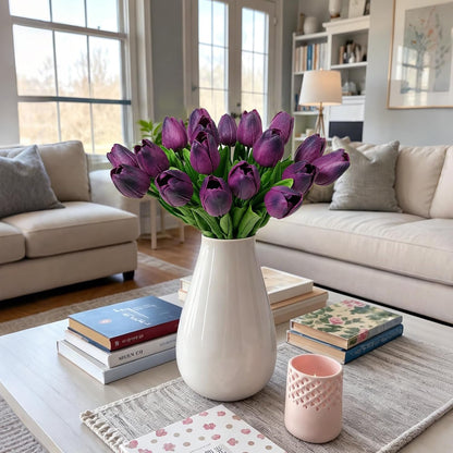 White Tulips Artificial Flowers 18Pcs Faux Silk Tulip Real Touch Tulip Fake Flowers Bouquets Arrangements for Mother's Day Easter Spring Flowers Gifts Home Table Decor