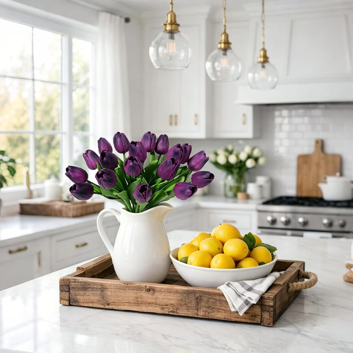 White Tulips Artificial Flowers 18Pcs Faux Silk Tulip Real Touch Tulip Fake Flowers Bouquets Arrangements for Mother's Day Easter Spring Flowers Gifts Home Table Decor