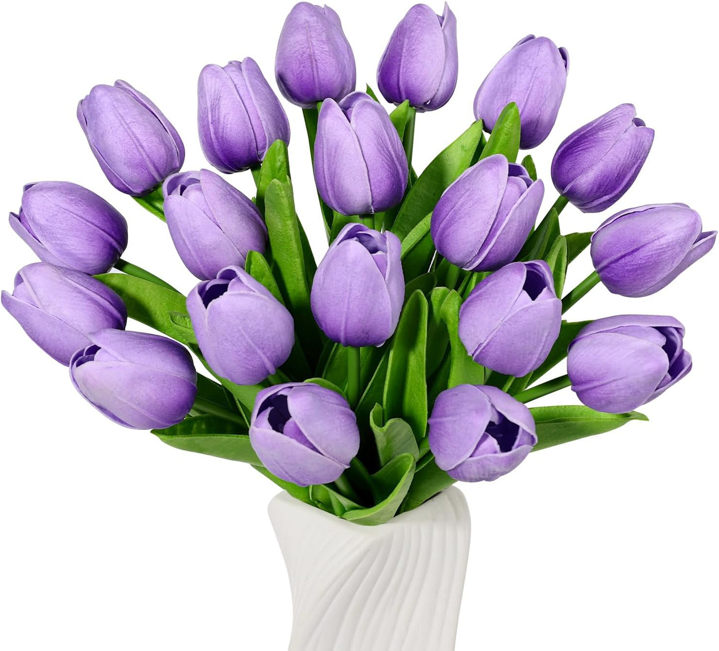 White Tulips Artificial Flowers 18Pcs Faux Silk Tulip Real Touch Tulip Fake Flowers Bouquets Arrangements for Mother's Day Easter Spring Flowers Gifts Home Table Decor