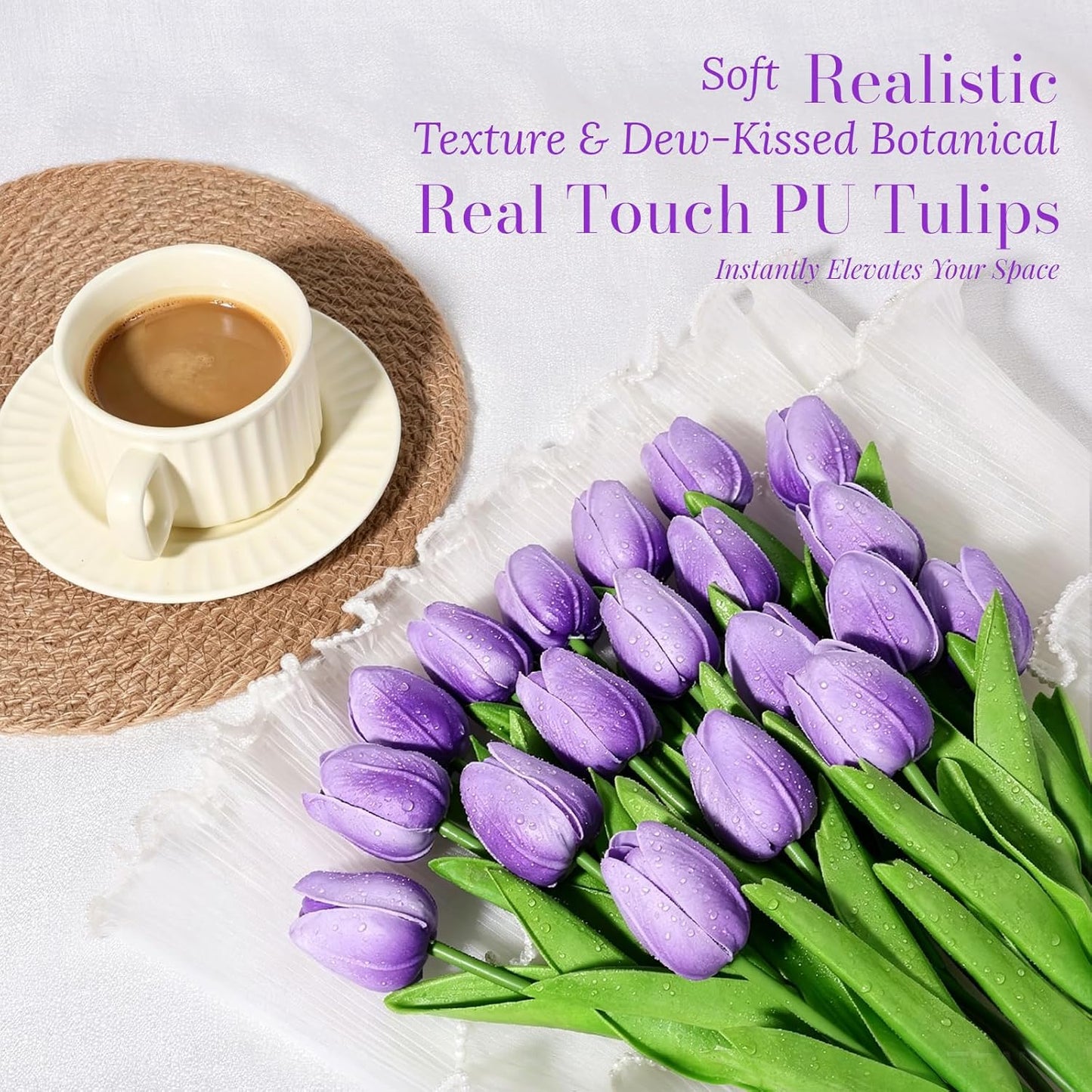 White Tulips Artificial Flowers 18Pcs Faux Silk Tulip Real Touch Tulip Fake Flowers Bouquets Arrangements for Mother's Day Easter Spring Flowers Gifts Home Table Decor