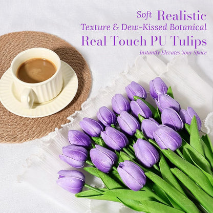 White Tulips Artificial Flowers 18Pcs Faux Silk Tulip Real Touch Tulip Fake Flowers Bouquets Arrangements for Mother's Day Easter Spring Flowers Gifts Home Table Decor