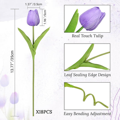 White Tulips Artificial Flowers 18Pcs Faux Silk Tulip Real Touch Tulip Fake Flowers Bouquets Arrangements for Mother's Day Easter Spring Flowers Gifts Home Table Decor