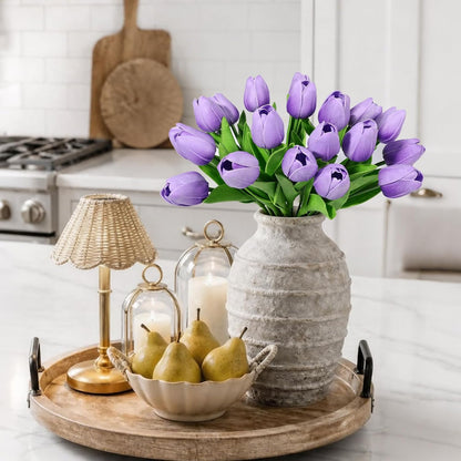 White Tulips Artificial Flowers 18Pcs Faux Silk Tulip Real Touch Tulip Fake Flowers Bouquets Arrangements for Mother's Day Easter Spring Flowers Gifts Home Table Decor