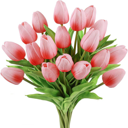 White Tulips Artificial Flowers 18Pcs Faux Silk Tulip Real Touch Tulip Fake Flowers Bouquets Arrangements for Mother's Day Easter Spring Flowers Gifts Home Table Decor