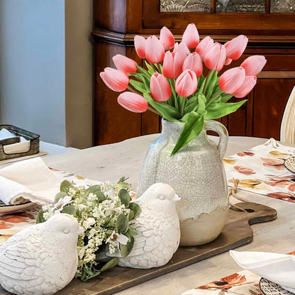White Tulips Artificial Flowers 18Pcs Faux Silk Tulip Real Touch Tulip Fake Flowers Bouquets Arrangements for Mother's Day Easter Spring Flowers Gifts Home Table Decor