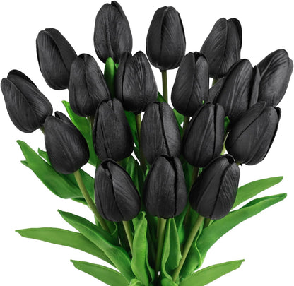 White Tulips Artificial Flowers 18Pcs Faux Silk Tulip Real Touch Tulip Fake Flowers Bouquets Arrangements for Mother's Day Easter Spring Flowers Gifts Home Table Decor