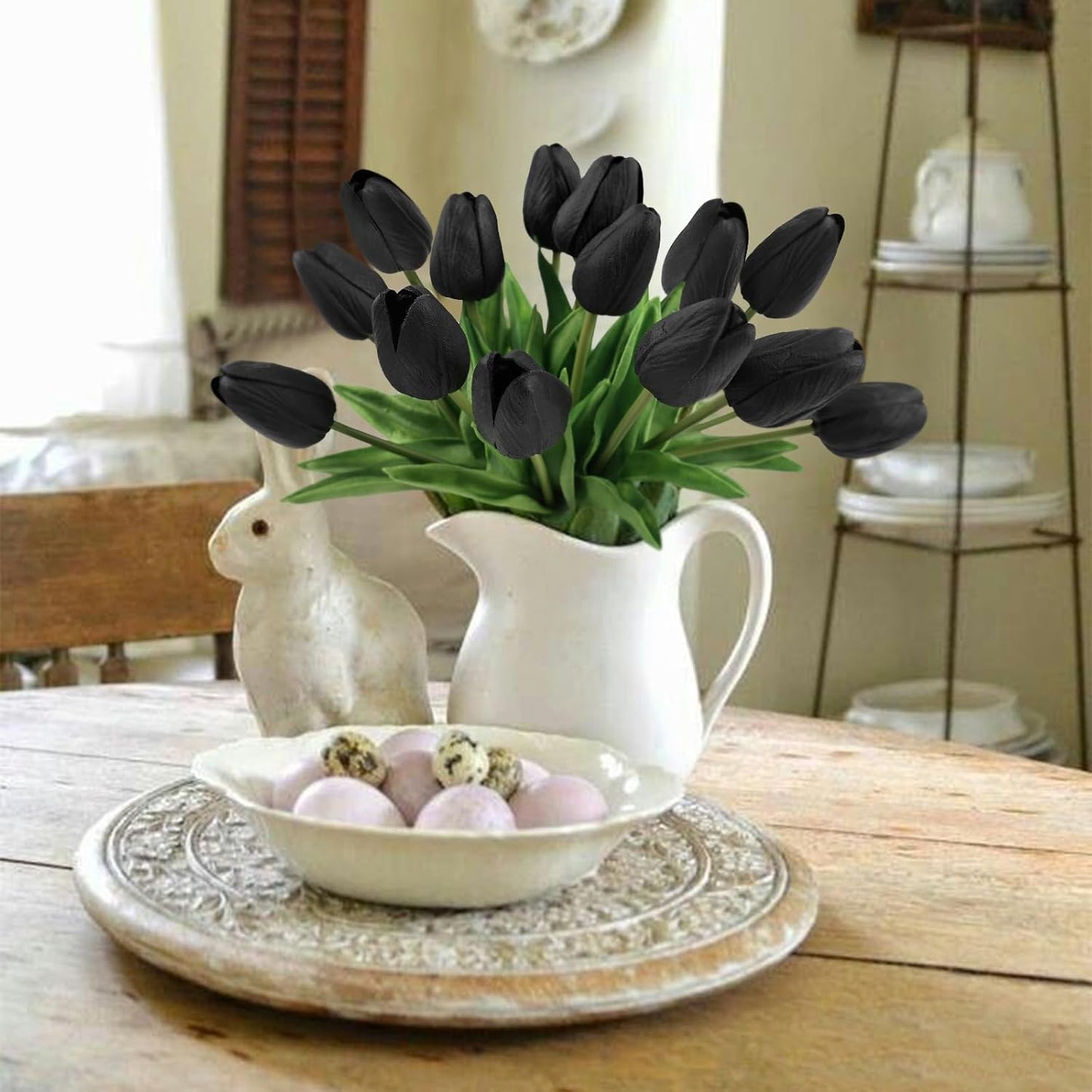 White Tulips Artificial Flowers 18Pcs Faux Silk Tulip Real Touch Tulip Fake Flowers Bouquets Arrangements for Mother's Day Easter Spring Flowers Gifts Home Table Decor