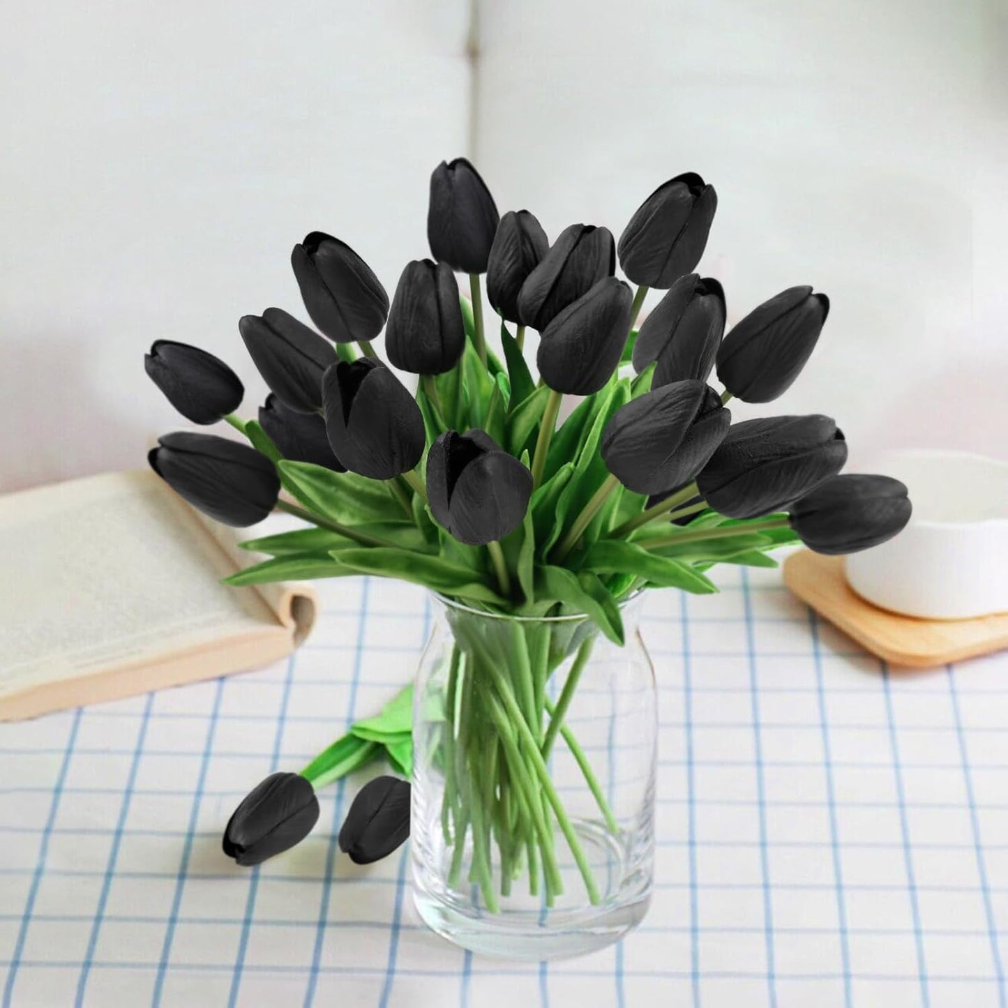 White Tulips Artificial Flowers 18Pcs Faux Silk Tulip Real Touch Tulip Fake Flowers Bouquets Arrangements for Mother's Day Easter Spring Flowers Gifts Home Table Decor