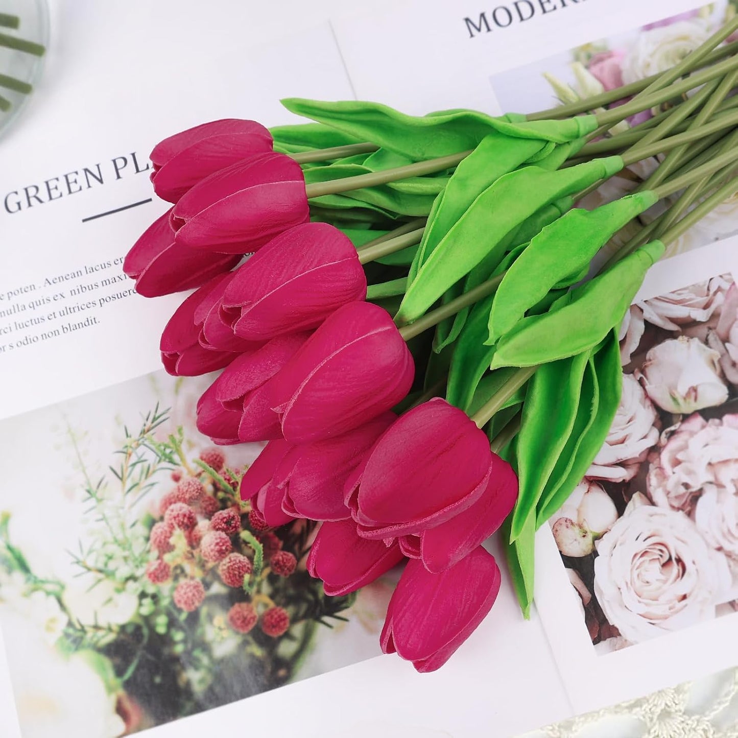 White Tulips Artificial Flowers 18Pcs Faux Silk Tulip Real Touch Tulip Fake Flowers Bouquets Arrangements for Mother's Day Easter Spring Flowers Gifts Home Table Decor