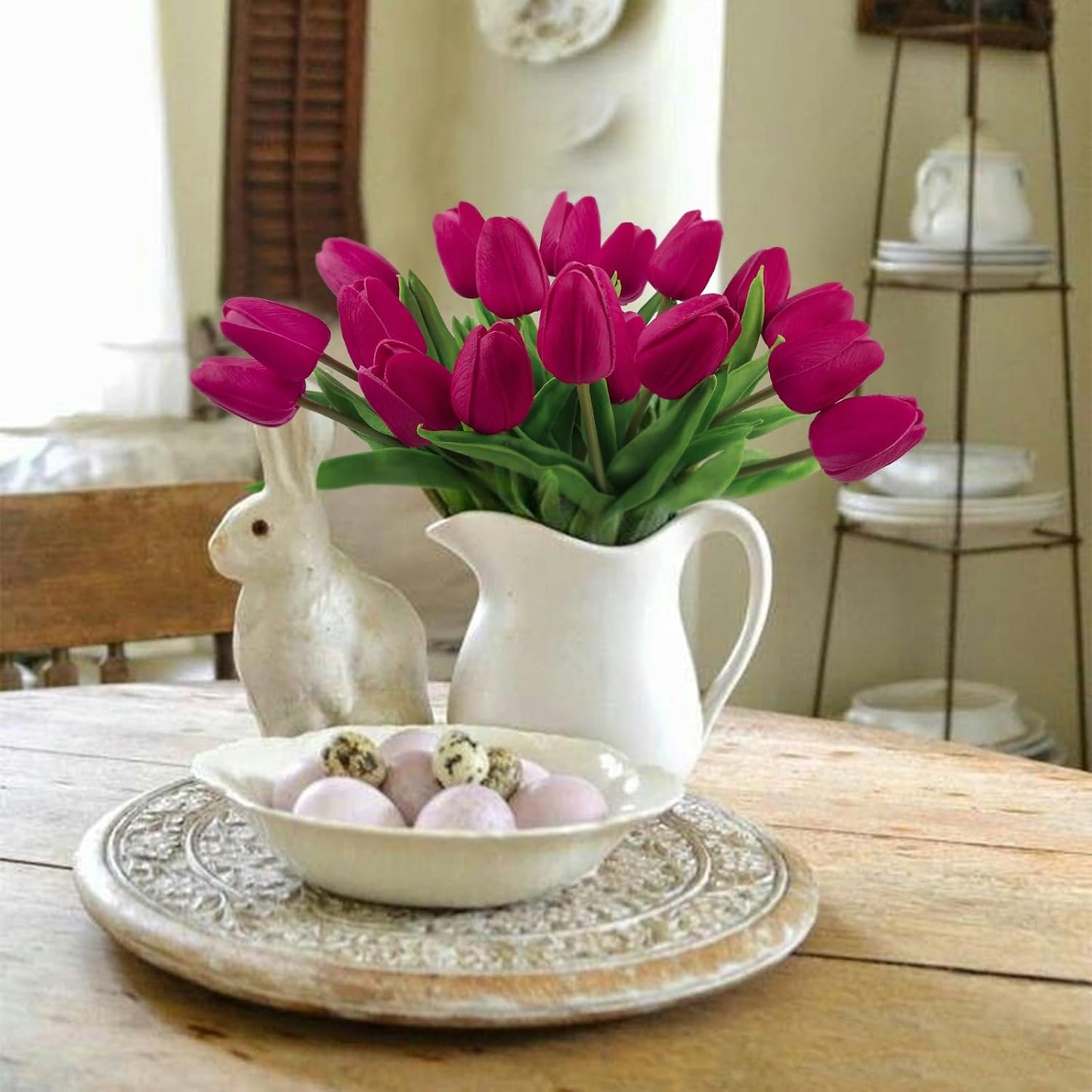White Tulips Artificial Flowers 18Pcs Faux Silk Tulip Real Touch Tulip Fake Flowers Bouquets Arrangements for Mother's Day Easter Spring Flowers Gifts Home Table Decor