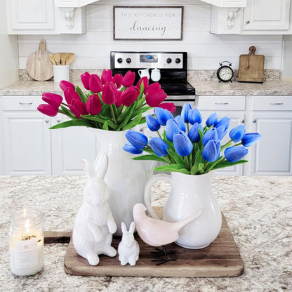 White Tulips Artificial Flowers 18Pcs Faux Silk Tulip Real Touch Tulip Fake Flowers Bouquets Arrangements for Mother's Day Easter Spring Flowers Gifts Home Table Decor