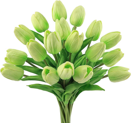 White Tulips Artificial Flowers 18Pcs Faux Silk Tulip Real Touch Tulip Fake Flowers Bouquets Arrangements for Mother's Day Easter Spring Flowers Gifts Home Table Decor