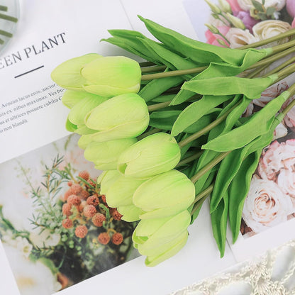 White Tulips Artificial Flowers 18Pcs Faux Silk Tulip Real Touch Tulip Fake Flowers Bouquets Arrangements for Mother's Day Easter Spring Flowers Gifts Home Table Decor