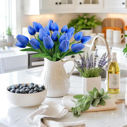 White Tulips Artificial Flowers 18Pcs Faux Silk Tulip Real Touch Tulip Fake Flowers Bouquets Arrangements for Mother's Day Easter Spring Flowers Gifts Home Table Decor
