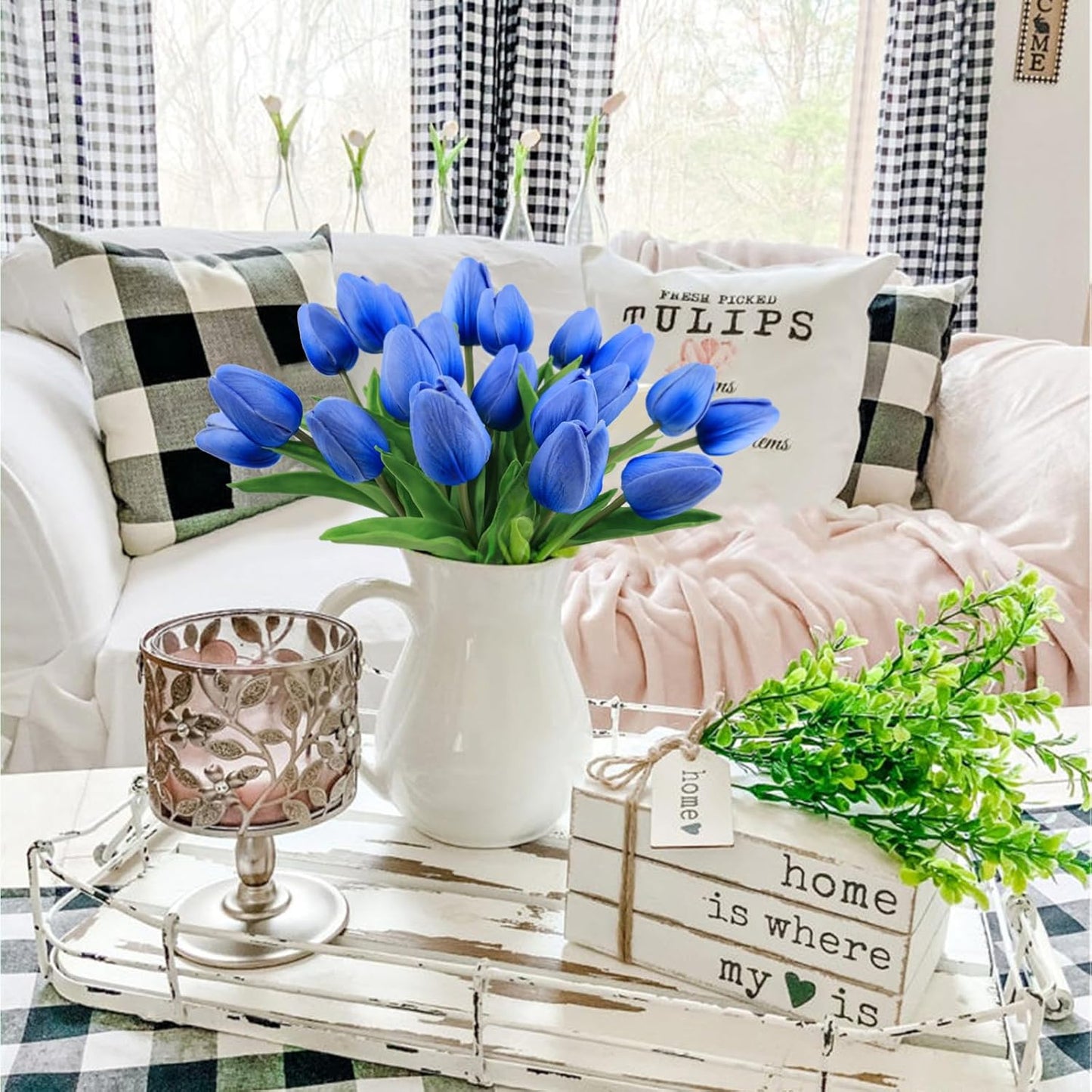 White Tulips Artificial Flowers 18Pcs Faux Silk Tulip Real Touch Tulip Fake Flowers Bouquets Arrangements for Mother's Day Easter Spring Flowers Gifts Home Table Decor