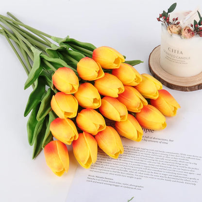 White Tulips Artificial Flowers 18Pcs Faux Silk Tulip Real Touch Tulip Fake Flowers Bouquets Arrangements for Mother's Day Easter Spring Flowers Gifts Home Table Decor