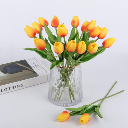 White Tulips Artificial Flowers 18Pcs Faux Silk Tulip Real Touch Tulip Fake Flowers Bouquets Arrangements for Mother's Day Easter Spring Flowers Gifts Home Table Decor