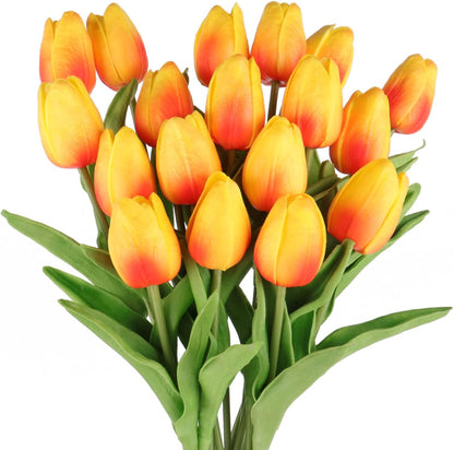 White Tulips Artificial Flowers 18Pcs Faux Silk Tulip Real Touch Tulip Fake Flowers Bouquets Arrangements for Mother's Day Easter Spring Flowers Gifts Home Table Decor