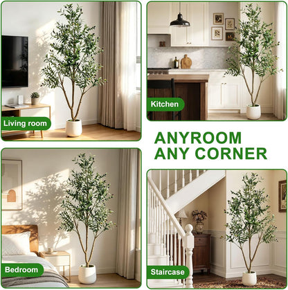 6FT Artificial Olive Tree with Lights & Planter, Realistic Faux Olive Plant