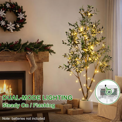 6FT Artificial Olive Tree with Lights & Planter, Realistic Faux Olive Plant