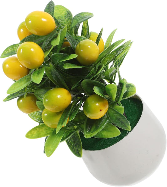Realistic Artificial Pomegranate Tree with Green Leaves and White Pot, Maintenance-Free Faux Fruit Tree for Home Decor and Desktop Adornment, Made of Sturdy Abs, PVC, and Foam