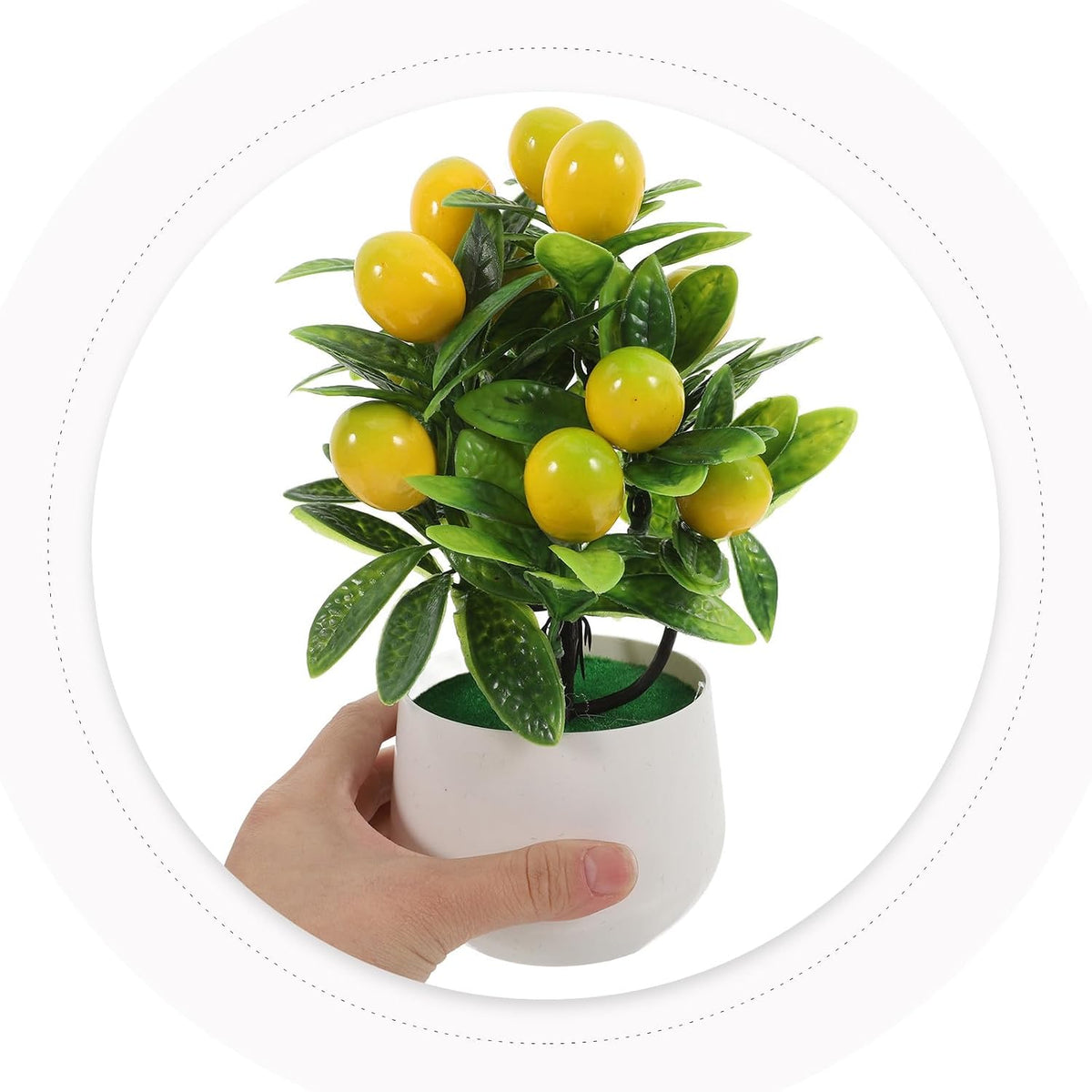Realistic Artificial Pomegranate Tree with Green Leaves and White Pot, Maintenance-Free Faux Fruit Tree for Home Decor and Desktop Adornment, Made of Sturdy Abs, PVC, and Foam