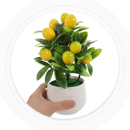 Realistic Artificial Pomegranate Tree with Green Leaves and White Pot, Maintenance-Free Faux Fruit Tree for Home Decor and Desktop Adornment, Made of Sturdy Abs, PVC, and Foam